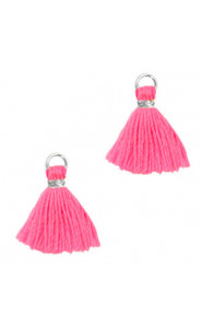 Ibiza style mini Tassel 1cm Silver-neon pink